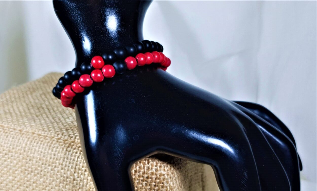 Black & 1 Red Bead Bracelet
