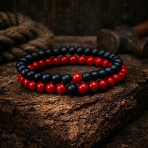 Black & 1 Red Bead Bracelet