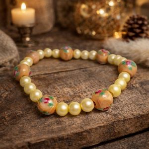 Painted Floral Bead Bracelet