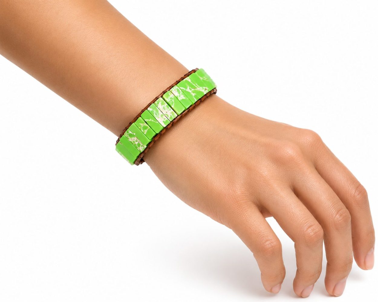 Green Rectangular Bead Bracelet - Image 2