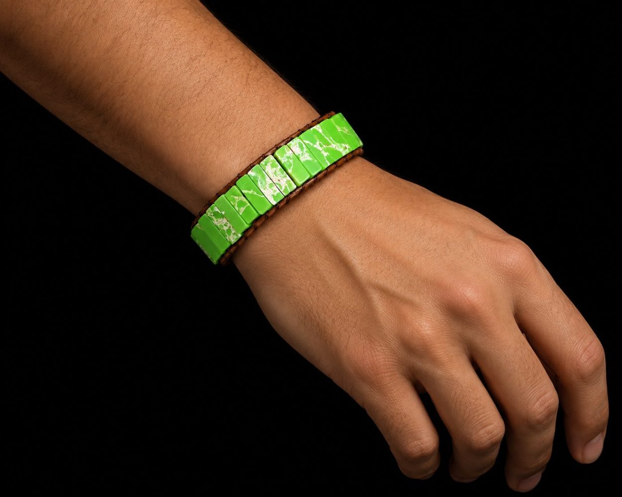 Green Rectangular Bead Bracelet - Image 3