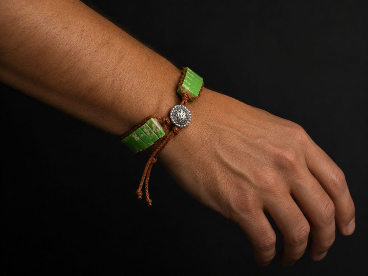 Green Rectangular Bead Bracelet - Image 4