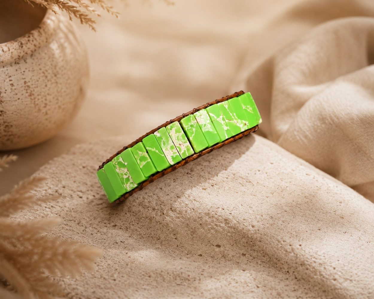 Green Rectangular Bead Bracelet