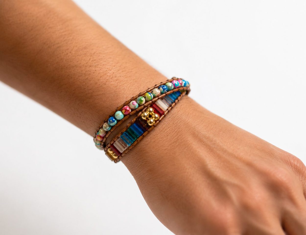 Boho Bracelet with Earthy Round Beads and Vibrant Accents - Image 2