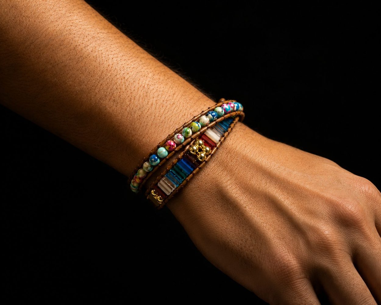Boho Bracelet with Earthy Round Beads and Vibrant Accents - Image 3