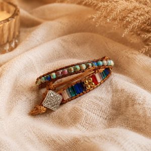 Boho Bracelet with Earthy Round Beads and Vibrant Accents