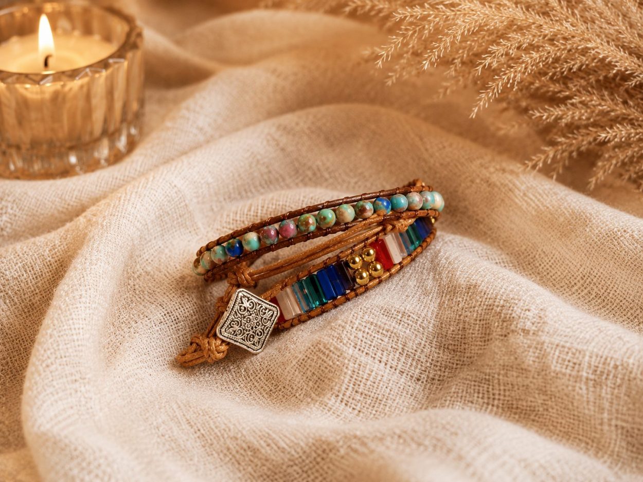 Boho Bracelet with Earthy Round Beads and Vibrant Accents