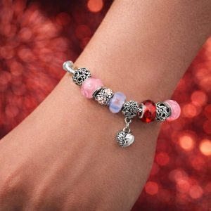 Stainless Steel with Pink Charms and Beads Bracelet