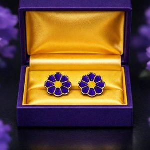 Purple Flower Design Stainless Steel Stud Earrings