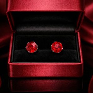 Red Crystal Design Stainless Steel Stud Earrings