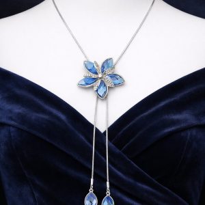 Blue GemstoneFlower Pendent Necklace