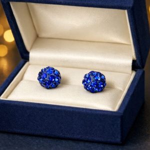 Dark Blue Crystal & Clay Stainless Steel Stud Earrings