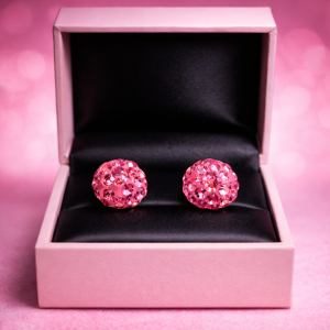 Dark Pink Crystal & Clay Stainless Steel Stud Earrings
