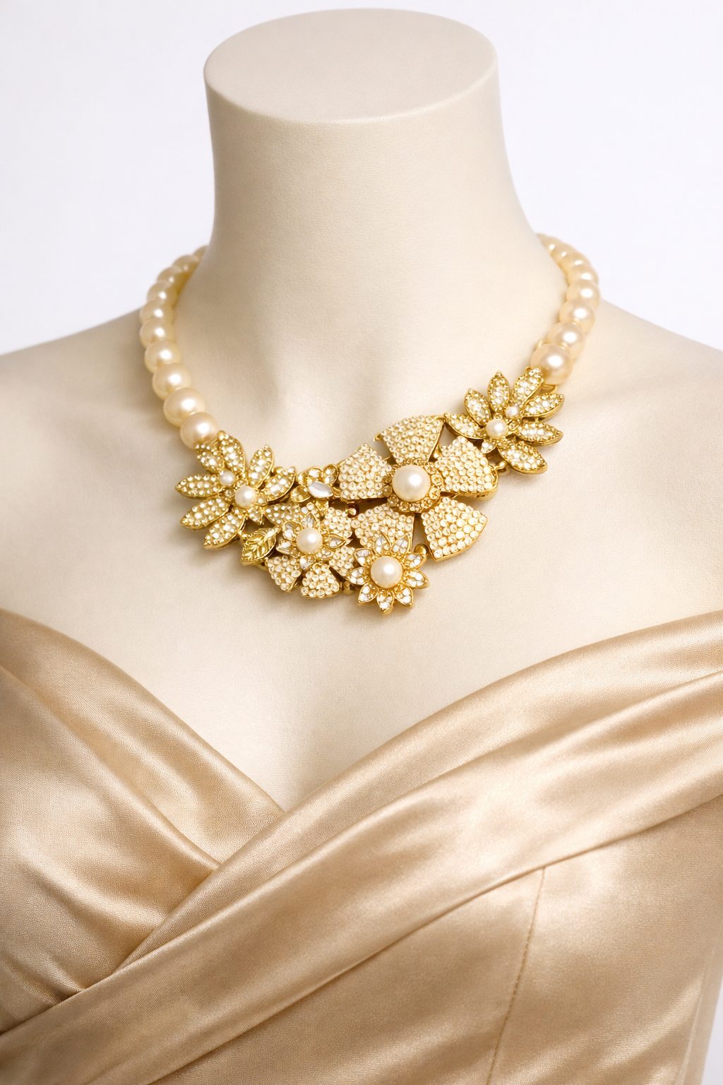 Luxurious gold‑tone floral necklace