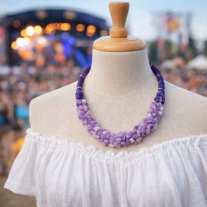 Purple Rope and Purple Stone Necklace