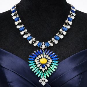 Sunburst & Blue Gemstone Necklace