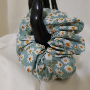 Big Green with White Flowers Scrunchie