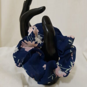 Big Blue Scrunchie with Pink Flowers