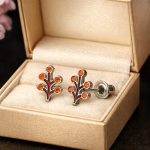 Cute Cherry Blossom Enamel Design, Stainless Steel Stud Earrings