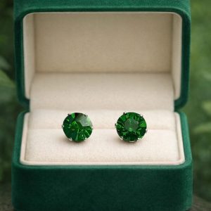 Dark Green Crystal Design, Stainless Steel Stud Earrings