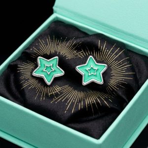 Cute Enamel Green Star Design, Stainless Steel Stud Earrings
