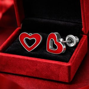 Heart Design Enamel, Stainless Steel Stud Earrings