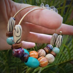 Bead & Gold Coloured Large Hoop Stud Earring