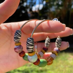 Bead & Gold Coloured Large Hoop Stud Earring