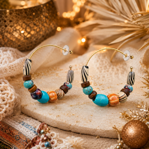Bead & Gold Coloured Large Hoop Stud Earring