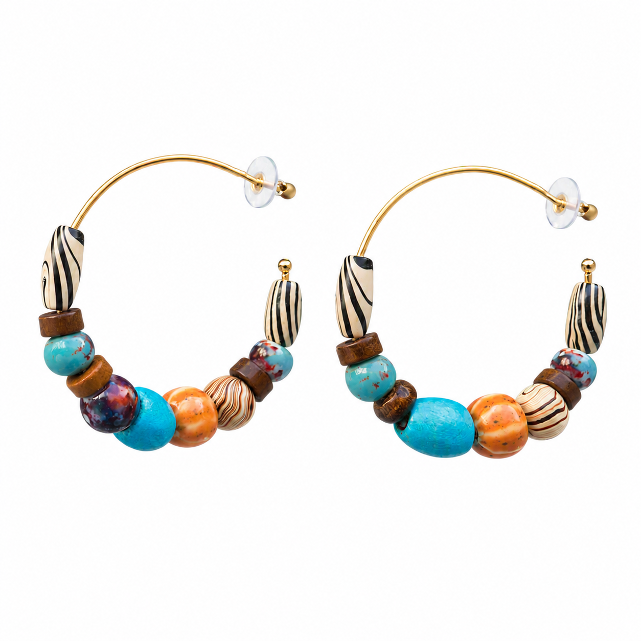 Bead & Gold Coloured Large Hoop Stud Earring - Image 2