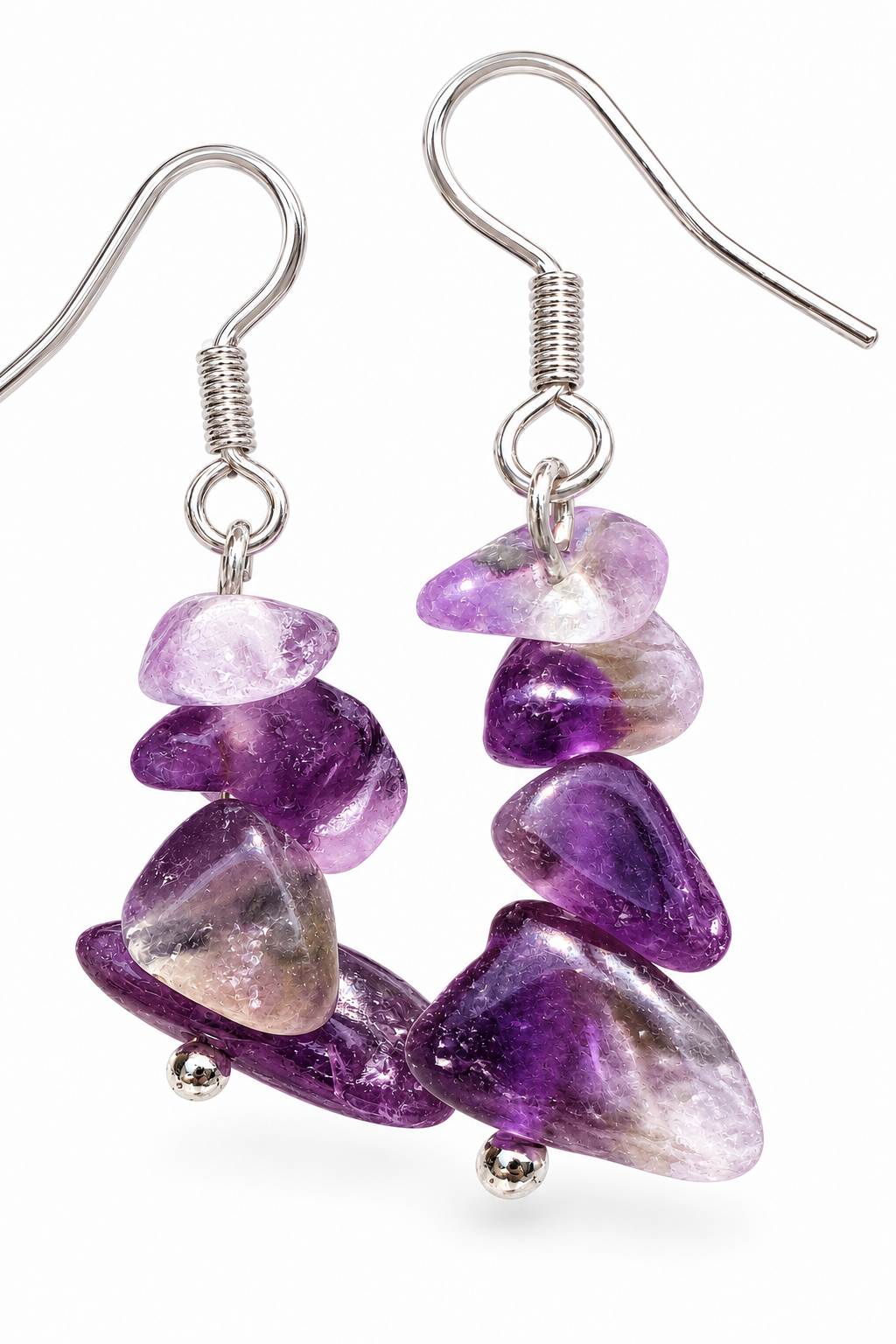 Amethyst Stone Stainless Steel Drop Earrings - Image 2