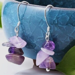Amethyst Stone Stainless Steel Drop Earrings
