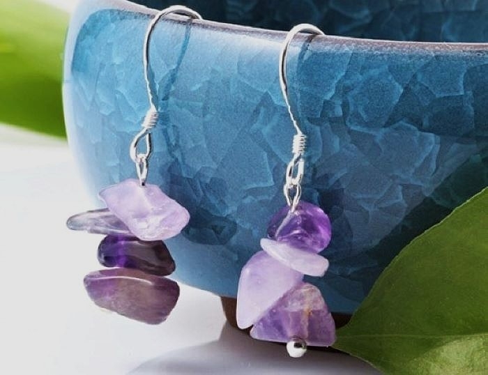 Amethyst Stone Stainless Steel Drop Earrings