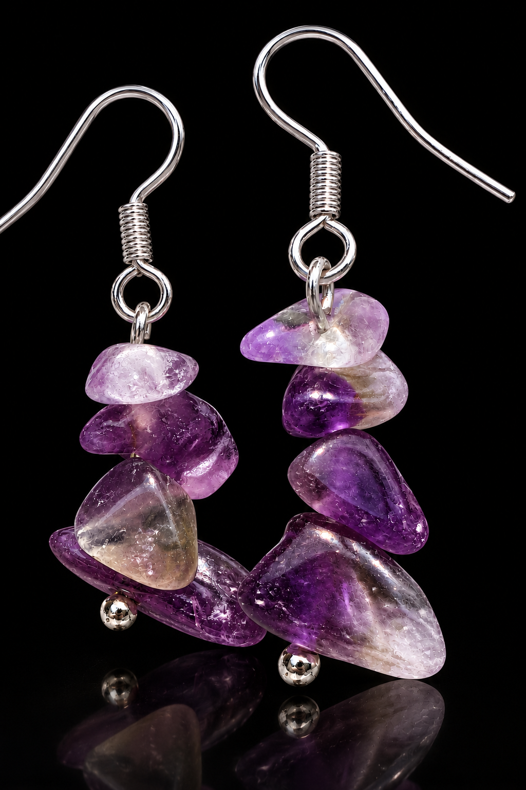 Amethyst Stone Stainless Steel Drop Earrings - Image 3