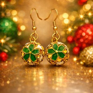 Christmas Bell Earrings are Festive Cheer - Green Flower
