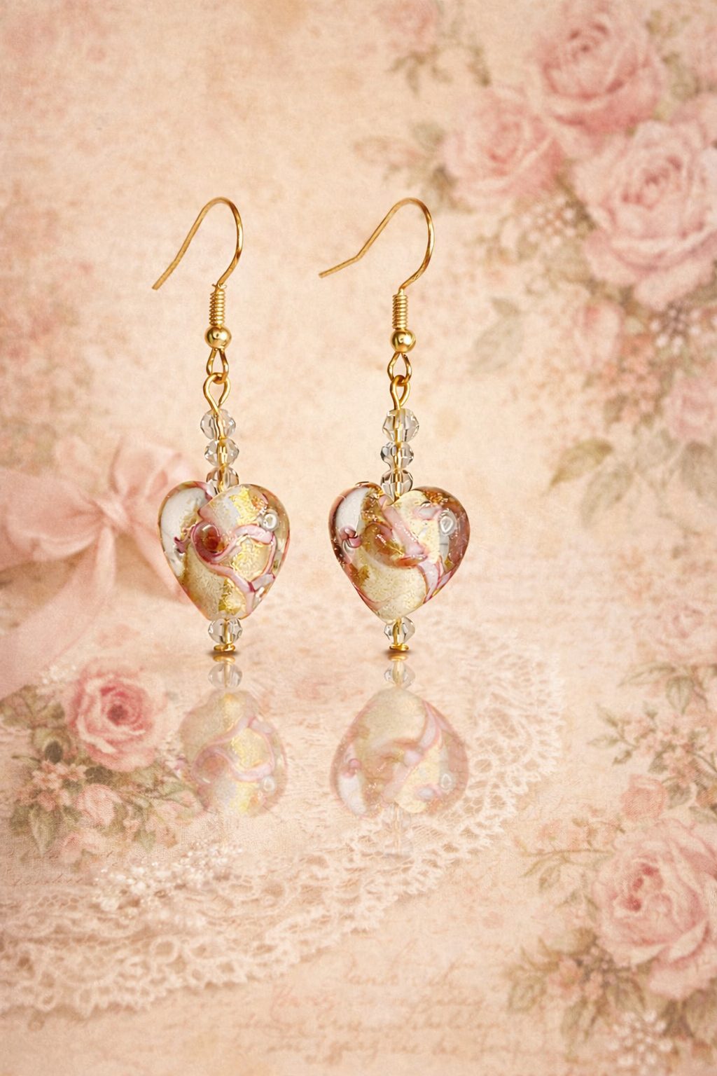 Romantic Heart-Shaped Beads of glass Earrings