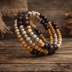 Handmade Wrap Memory Wire Wooden Bead Bracelet