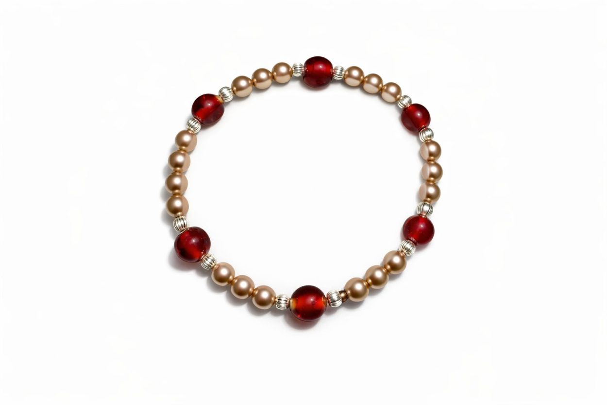 Red & Gold bead bracelet - Image 3