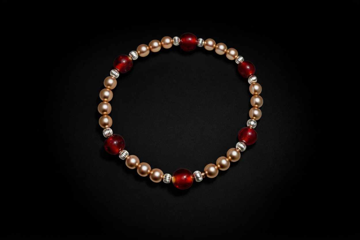 Red & Gold bead bracelet - Image 2