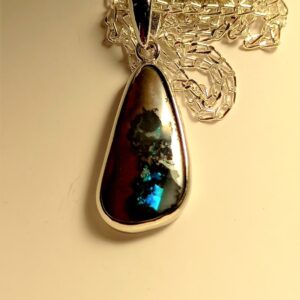 Boulder Opal Sterling Silver Small Teardrop Shaped Pendant