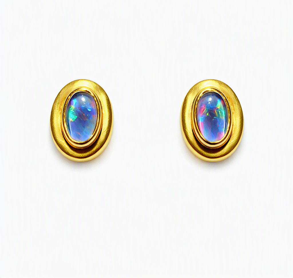 Oval Opal Gold Stud Earrings - Image 3