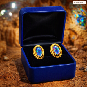 Oval Opal Gold Stud Earrings