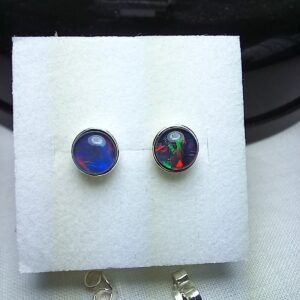 7mm Round Opal Sterling Silver Earrings
