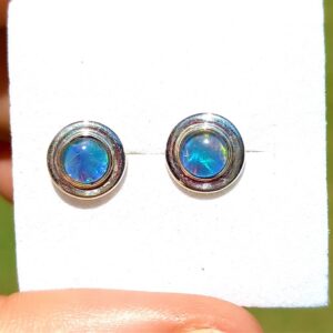 7mm Opal Sterling Silver Stud Earrings