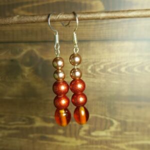 Rustic Brown Copper and Pewter Bead Dangle Earrings - Handmade Jewelry