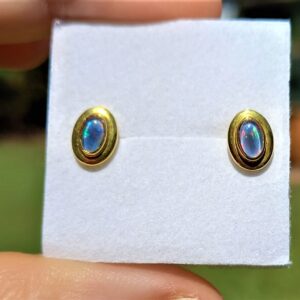 5 x 3mm Oval Opal Gold Plated Sterling Silver Stud Earrings