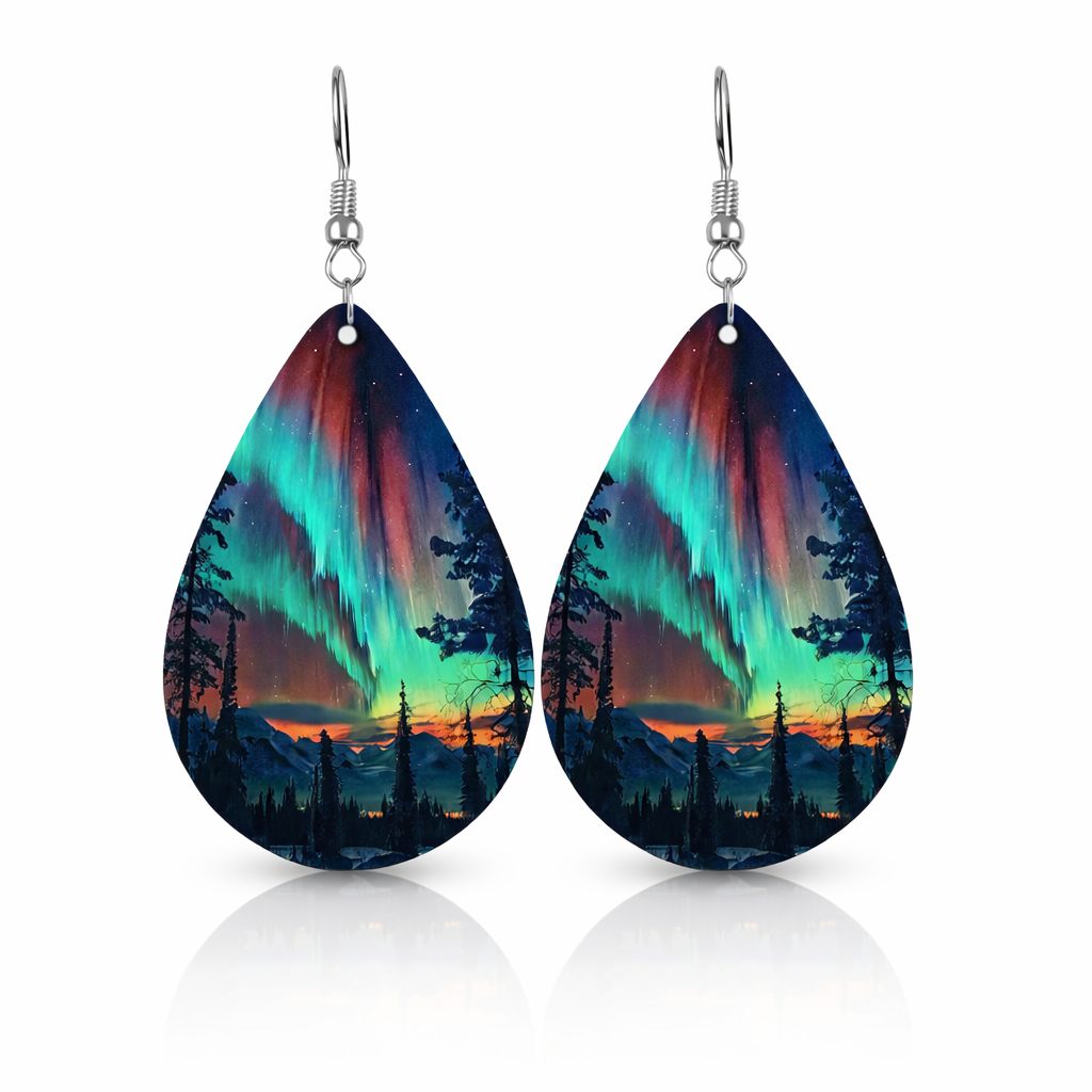 Bohemian Style Aurora Design Wooden Water Drop Earrings - Image 3