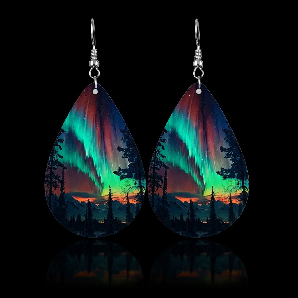 Bohemian Style Aurora Design Wooden Water Drop Earrings - Image 2