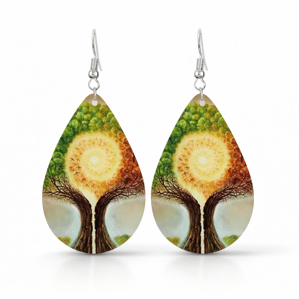 Bohemian Style Abstract Tree Wooden Water Drop Earrings - Image 3