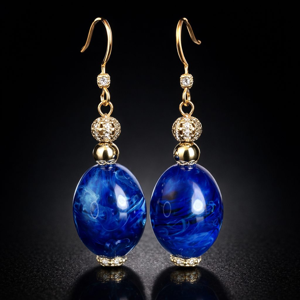 Large Blue & Silver Accent Beads Earrings - Image 2